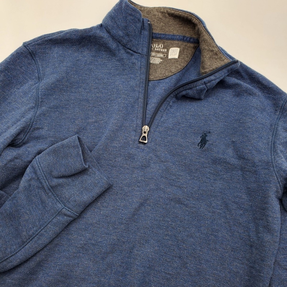 Polo Ralph Lauren Mens XS Heather Blue Cotton Blend Quarter Zip Pullover Flaw